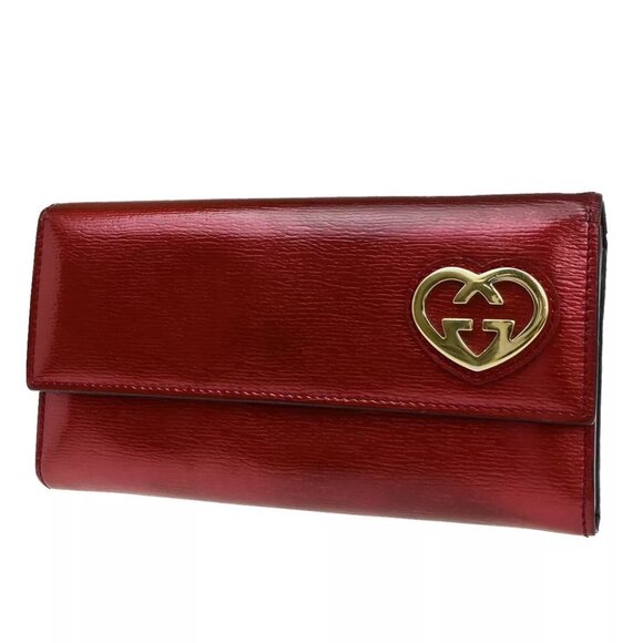 AUTHENTICITY GUARANTEED GUCCI GG Logo Lovely Heart long Wallet Purse Leather - Picture 1 of 15